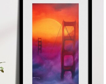 Sunset San Francisco Golden Gate Bridge Wall Art Print "The Impossible Dream", USA Cityscape Wall Art -Hand Signed Print by George Sumner