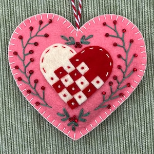 Valentine Heart Ornament PDF Pattern Wool Felt Scandinavian