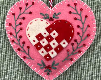 Valentine Heart Ornament PDF Pattern Wool Felt Scandinavian