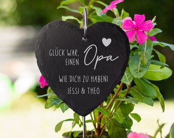 Grabstecker Schiefer Herz personalisiert: Opa, Du fehlst! mit Gravur