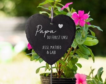 Grabstecker Schiefer Herz personalisiert: Papa, Du fehlst! mit Gravur