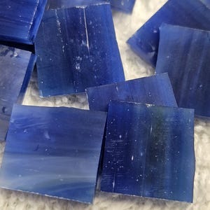 1/2" Dark Blue - Green and White Streak Stained Glass Mosaic Tile 50 PC