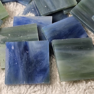 1" Medium Green Blue Marble Stained Glass Mosaic Tile 25 PC