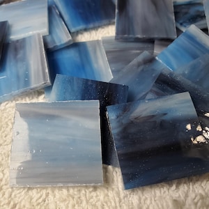 1" Blue & Purple Streak Stained Glass Mosaic Tile 25 PC