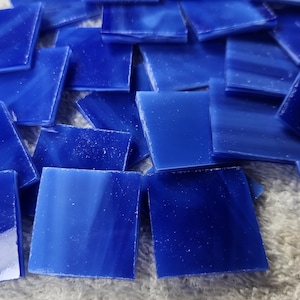 1" Dark Blue & White Stained Glass Mosaic Tile 25 PC