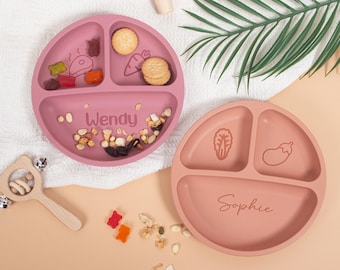 Personalized Silicone Kid&#39;s Plate, Custom Engraved Non-Slip Dining Dish, Ideal Gift for Kids, New Parents & Baby Showers