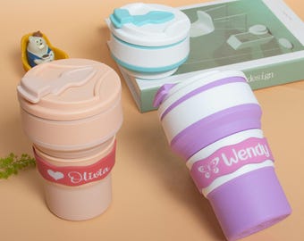 Custom Engraved Foldable Silicone Water Cup 11.8 fl oz, Personalized Portable Leak-Proof Travel Bottle, Ideal Gift for Travelers & Birthdays