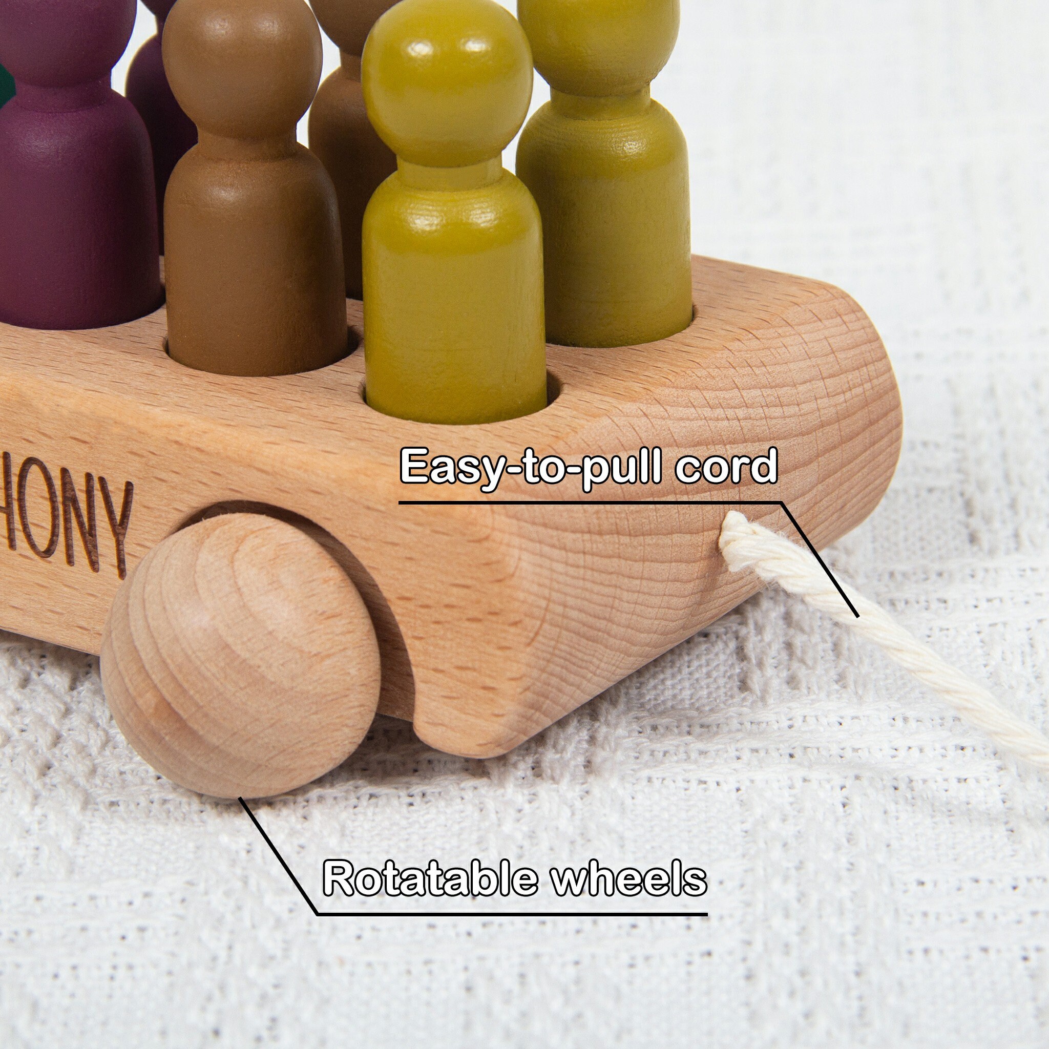 Wooden Teether Bus Set With 4 Peg People - Montessori DIY Paintable Toy For Toddlers