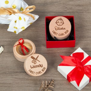 Caja de regalo con grabado personalizado para el primer corte de pelo, soporte de madera personalizado para el primer corte de pelo, regalo ideal para niños, nuevos padres y baby showers
