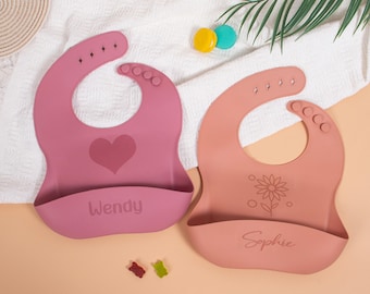 Personalized Silicone Baby Bib, Custom Engraved Adjustable and Waterproof Bib, Ideal Gift for Infants, Toddlers & New Parents