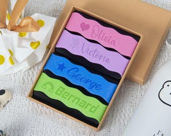 Custom Engraved Shimmering Water Bottle Bands, Personalized Silicone Cup Labels in Gift Box, Ideal Gift for Kids & Families