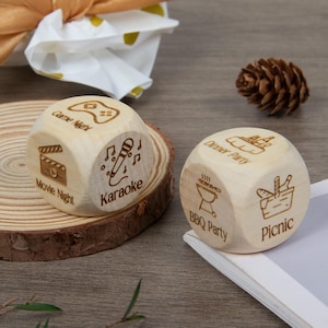 Custom Engraved Wooden Dice, Personalized Fun Decision Maker, Ideal Gift for Birthdays, Anniversaries & Game Nights