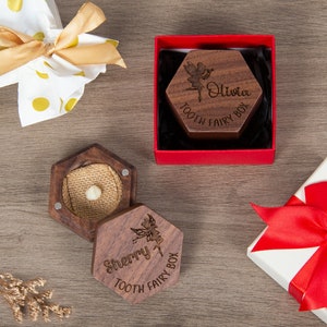 Caja de hada de los dientes grabada personalizada en caja de regalo, soporte de madera personalizado para dientes de leche, regalo ideal para niños, nuevos padres y baby showers