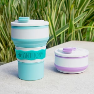 Vaso de agua de silicona plegable con grabado personalizado de 16,9 oz, botella de viaje portátil personalizada a prueba de fugas, regalo ideal para viajeros y cumpleaños