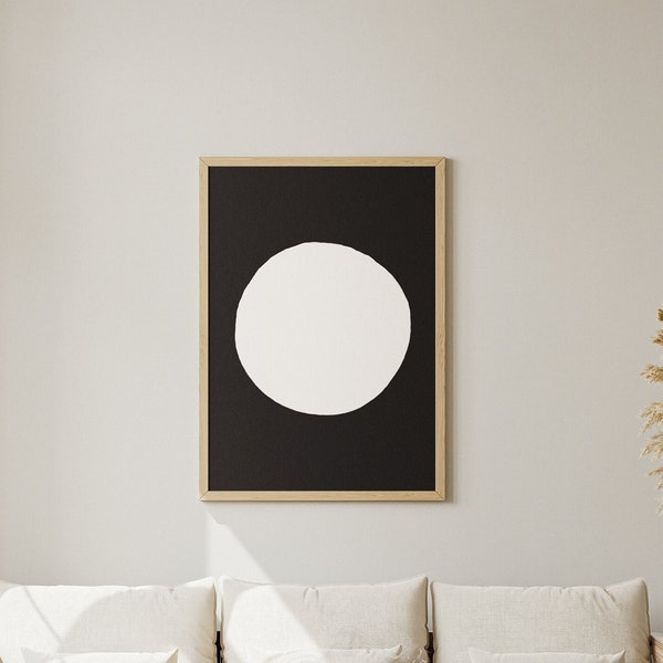 Black and White Full Moon Circle Print - Hand Drawn Contemporary Design - Full Circle Wall Art for Moon lover - Printable Moon Housewarming