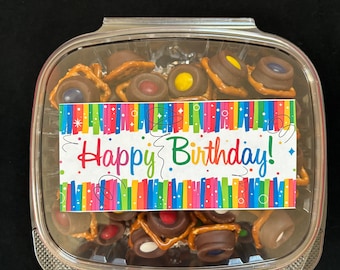 Happy Birthday  Colored Chocolate Caramel Pretzel Bites