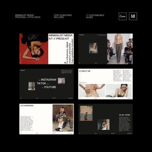 Minimalista Media Kit Press Kit Template para Canva e Adobe InDesign. Design contemporâneo minimalista para influenciadores, criadores de conteúdo e marcas