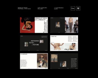 Plantilla de kit de prensa minimalista: Kit de prensa de Canva + InDesign. Diseño moderno para influencers y marcas.