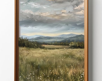 PRINTABLE mountain and meadow, oil painting