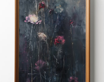 PRINTABLE dark floral abstract, oil painting