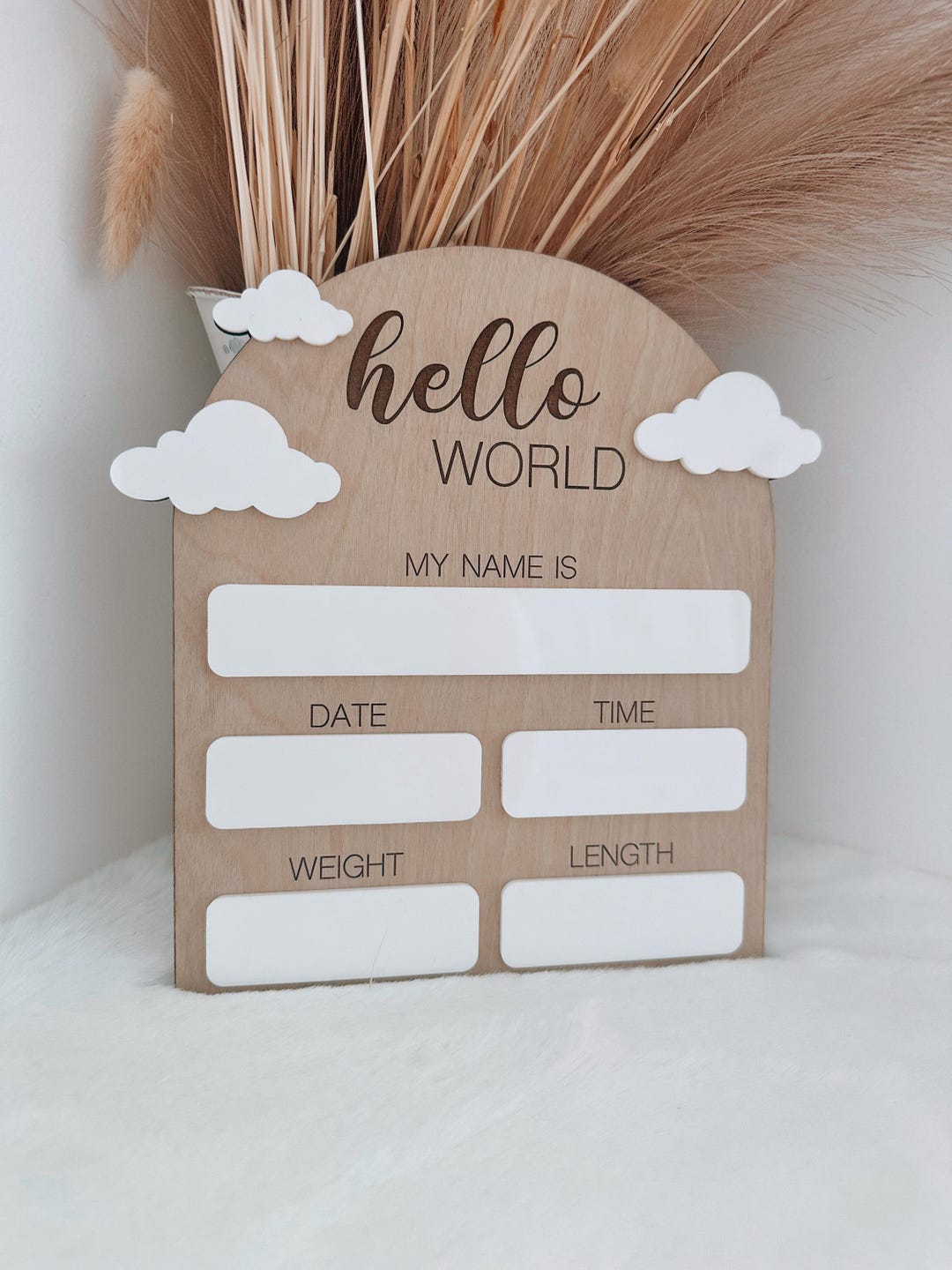 Baby Birth Announcement Plaque, Dry Erase Birth Stat Board, Cloud ...