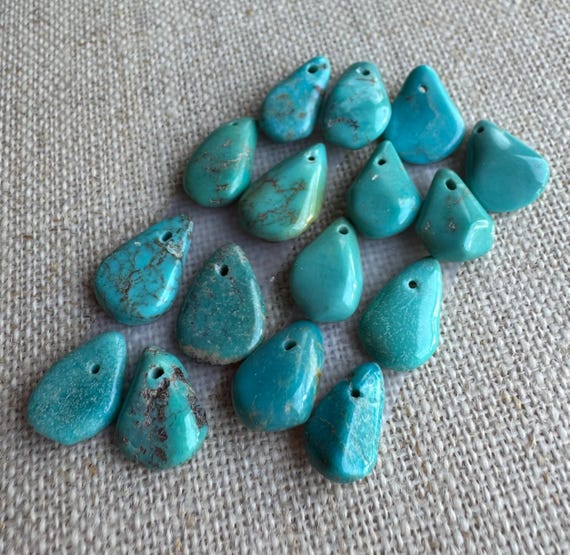 Tiny Turquoise Beads, Front Drilled Genuine Turquoise Teardrops, One Pair
