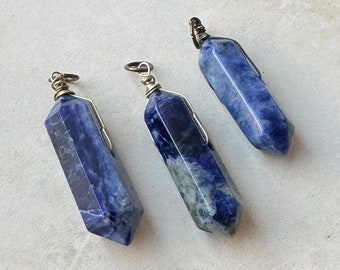 Sodalite Pendant, Dark Blue Stone Pendant, Double Terminated Gemstone Crystal, Necklace Focal Component