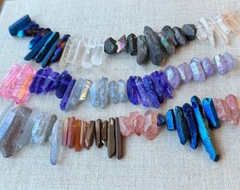 Quartz Crystal Point Beads, Raw Gemstone Crystal Strand, Mixed Color Set, Crystal Pendant Necklace Beads