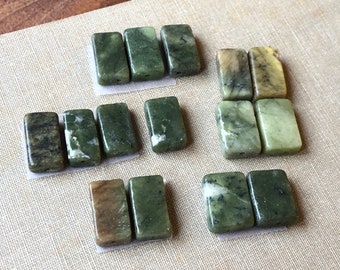 Lot of Green Rectangle Beads, Light and Dark Forest Green Stone Beads