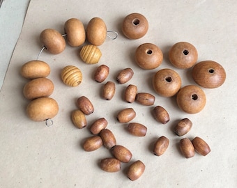 Wood Beads, Mixed Assortment of Wooden Saucer and Oval Beads