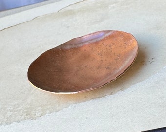 Antiqued Copper Mini Dish, Rustic Oval Tiny Container, Trinket Dish