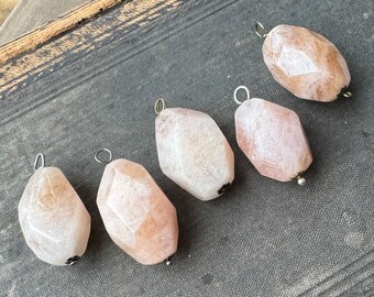 Pink Aquamarine Pendant, Morganite Stone Pendant, Big Faceted Nugget, Pink Gemstone Focal Component