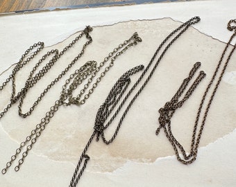 Set of Antique Brass Chains, Necklace Length Chain Pieces