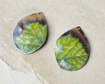 Rustic Hand Cut Charms, Green Metal Charm Pairs, Earrings Findings,  Jewelry Making Supplies, Tin Metal Charms