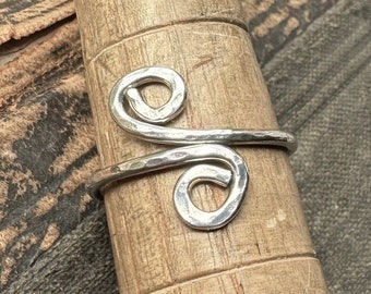 Sterling Silver Ring, Hammered Silver Double Swirl Ring