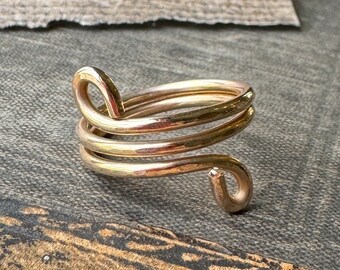 Hammered Bronze Swirl Ring, Multi Wrap Textured Wire Ring