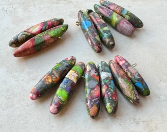 Impression Jasper Stick Beads, Pendant or Earring Pairs, Colorful Boho Beads