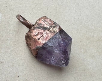 Rustic Copper and Amethyst Crystal Pendant, Copper Electroformed Gemstone Crystal