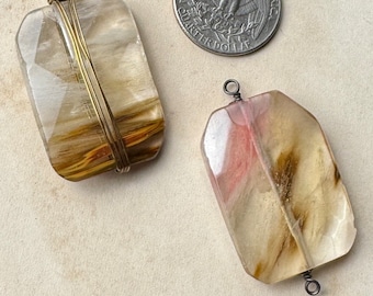 Large Glass Rectangle Beads, Faux Quartz Pendant