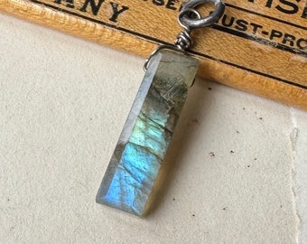 Labradorite Stick Pendant, Sterling Silver and Gemstone Pendant