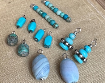 Pendientes colgantes de ágata o turquesa con cuentas de piedras preciosas, ideales para manualidades. Pares de colgantes para pendientes.