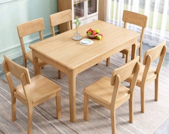 Set di tavoli e sedie da pranzo in legno massello nordico moderno semplice rettangolare