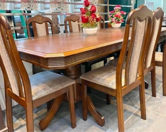 8-Seater Wooden Padded Heavy Duty Dining Set Thick Huge Table