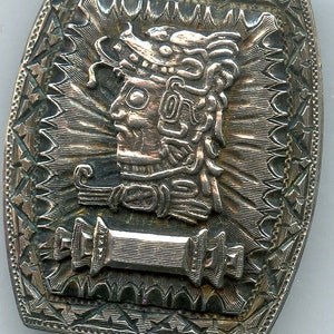 Peruvian God Silver Buckle Bola Tie Hand Made God Vintage Antique Piece Peru 8672