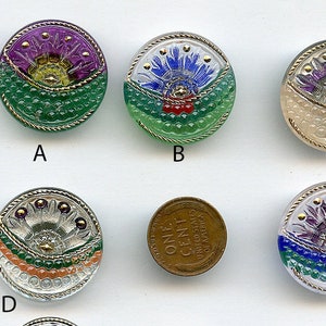 CHOICE (1) Czech Glass Button Painted Lustered Floral Plant Life Sunrise Many Colorways MORE AVAILABLE 8140