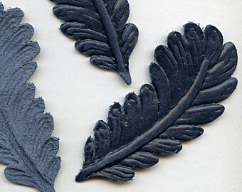 Leather Leaves BLUE (2) Feathers Die Cut and Embossed for Millinery, Hats, Jewelry, Assemblage  Five Bucks MORE AVAILABLE