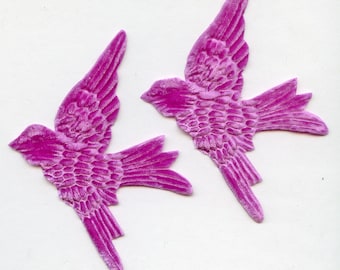 Pair  Lilac PINK BIRDS  Millinery Velvet Pressed Pieces Large  Embossed from Antique Molds MORE AVAlLABLE