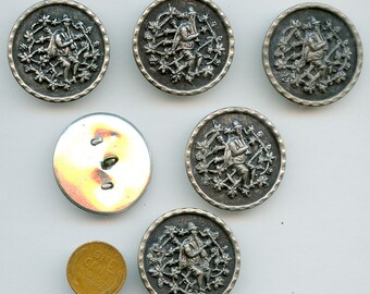 Antique Matching Set of (6) LARGE Victorian Picture Buttons PIED PIPER? 1 3/8" 9089