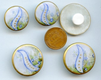 Antique Matching Handpainted Studs Set of (5) Edwardian Floral Design 2 Sizes 9237