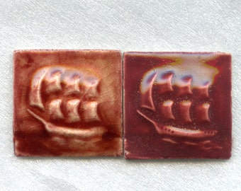 Vintage WWll Ceramic Ship Schooner Tile From FRANCE 1950's (2) Unused  Piece Great for a Brooch MORE AVAILABLE